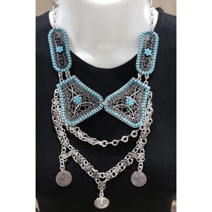 NEW Boho Aztec Beaded Turquoise Statement Necklace & Earrings Set